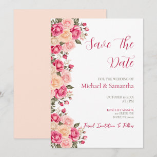 Save The Date Mariage Élégant Rose Fuchsia et Ivoire