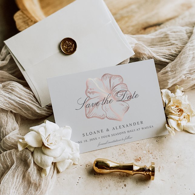 Save The Date Mariage élégant rose gold fleur d'hibiscus tropica (Créateur téléchargé)