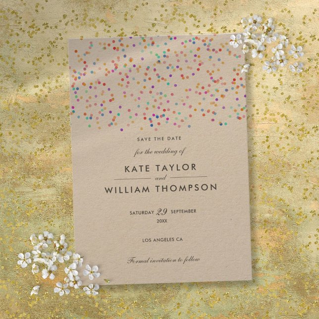 Save The Date Mariage Élégant Rustique Arc-en-Ciel Confetti (Elegant Rustic Rainbow Confetti Wedding Save The Date)