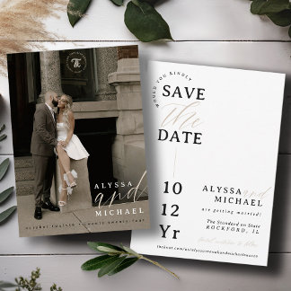 Save The Date Mariage élégant simple moderne blanc écriture phot