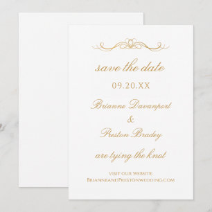 Save The Date Mariage Élégant Simple Or & Blanc Script