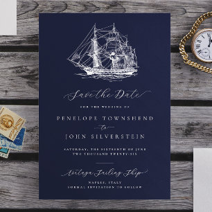 Save The Date Mariage élégant sur un navire bleu marine de style