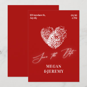 Save The Date Mariage empreinte digitale de cœur moderne rouge 
