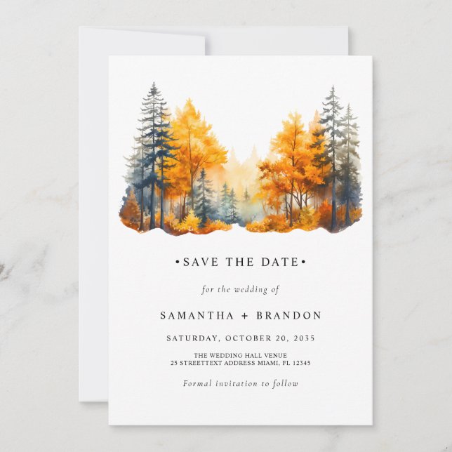 Save The Date Mariage en automne dans les bois (Devant)