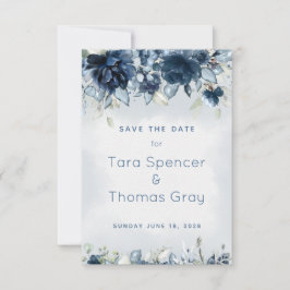 Save The Date Mariage en cascade Dusty Blue Peony