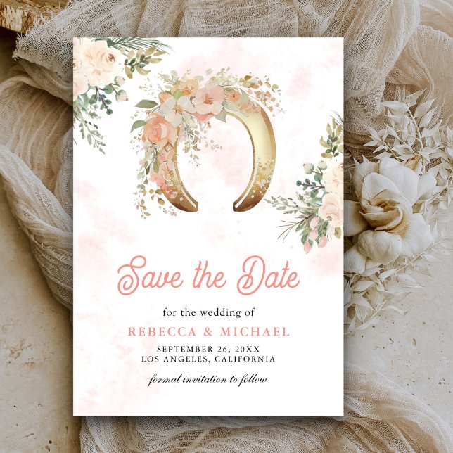 Save The Date Mariage en fer à cheval rose floral (Créateur téléchargé)