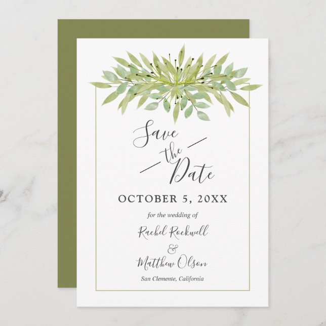 Save The Date Mariage en feuillage vert botanique Enregistrer la (Devant / Derrière)