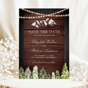Save The Date Mariage en forêt de montagne en bois rustique Phot