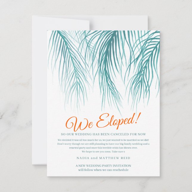 Save The Date Mariage en fuite changement de plan pour la fête (Devant)