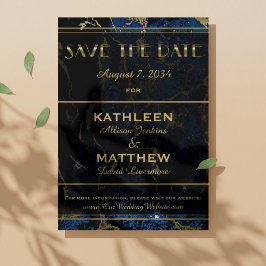 Save The Date Mariage en marbre bleu marine et (Faux) or