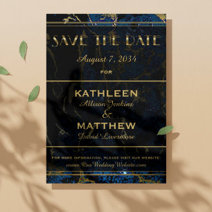 Save The Date Mariage en marbre bleu marine et (Faux) or