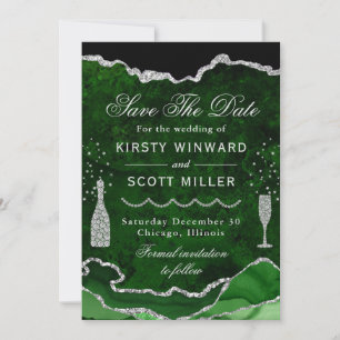 Save The Date Mariage en marbre d'agate vert et argent faux pail