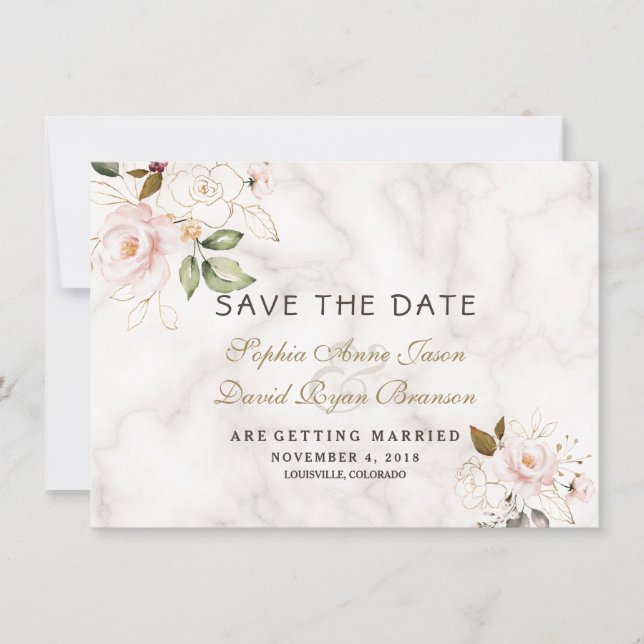 Save The Date Mariage en marbre rose rose or flou (Devant)