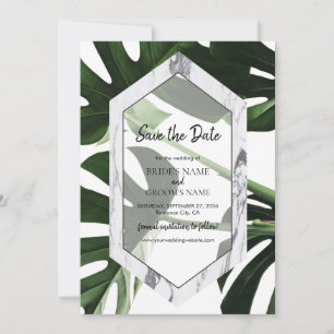 Save The Date Mariage en marbre tropical Monstera