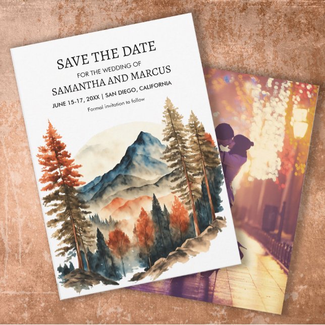 Save The Date Mariage en montagne automnal orange Photo Enregist (Autumn mountain wedding photo Save the Date photo card)