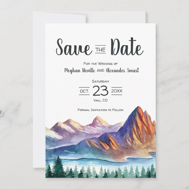 Save The Date Mariage en montagne Sauvez la date avec lac et for (Devant)