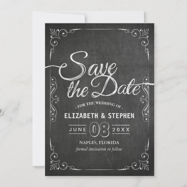 Save The Date Mariage Enregistrer La Date Black Gold Script Chal (Devant)