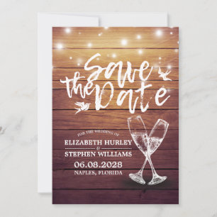 Save The Date Mariage Enregistrer La Date Champagne Verres Bois 