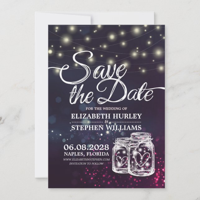 Save The Date Mariage Enregistrer La Date Chic Mason Jar Lumière (Devant)