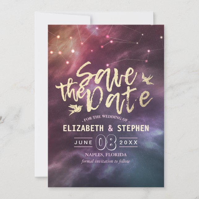 Save The Date Mariage Enregistrer La Date Chic Star Sky Constell (Devant)