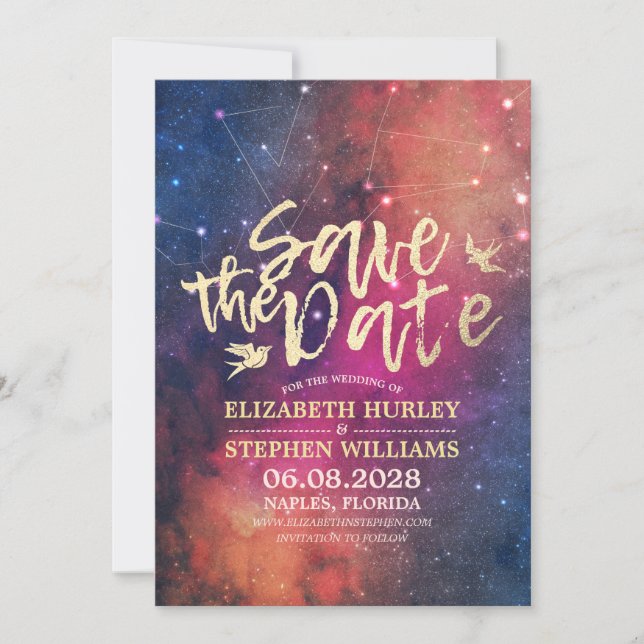 Save The Date Mariage Enregistrer La Date Chic Star Sky Constell (Devant)