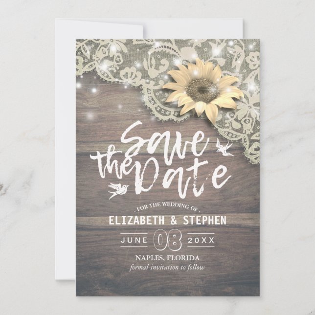 Save The Date Mariage Enregistrer La Date Dentelle Tournesol Lum (Devant)