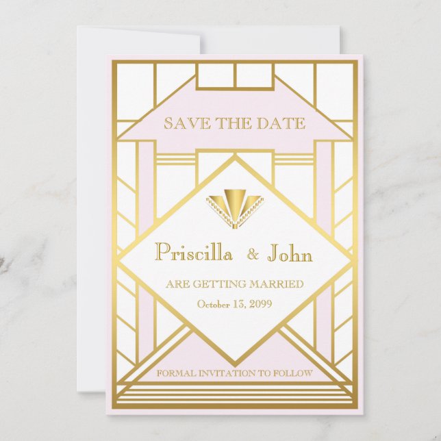 Save The Date Mariage Enregistrer la date, Grand Gatsby, or blan (Devant)