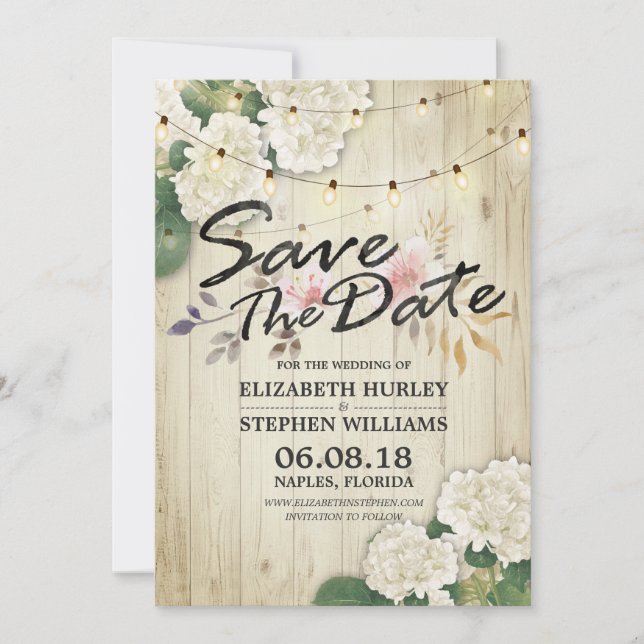 Save The Date Mariage Enregistrer La Date Hydrangea String Light (Devant)