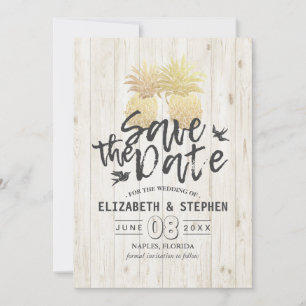 Save The Date Mariage Enregistrer La Date Or Ananas Couple Bois