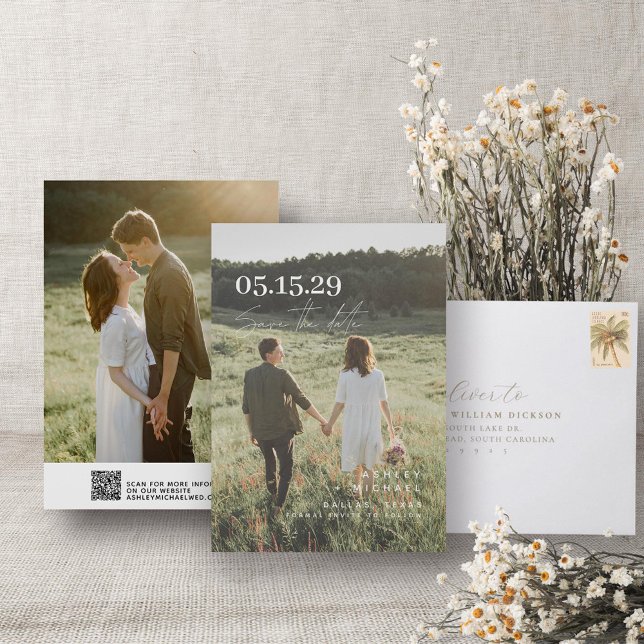 Save The Date Mariage Enregistrer La Date Script Chic 2 Photo QR (QR Code Save the Date!)