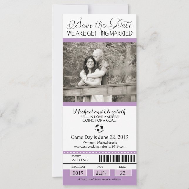 Save The Date Mariage Enregistrer le ticket de football de date (Devant)