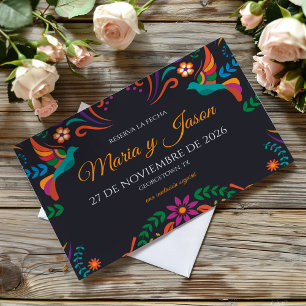 Save The Date Mariage Espagnol Nuestra Boda Floral Coloré Noir