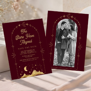Save The Date Mariage Étoile Céleste Bourgogne Croissant d'Or Lu