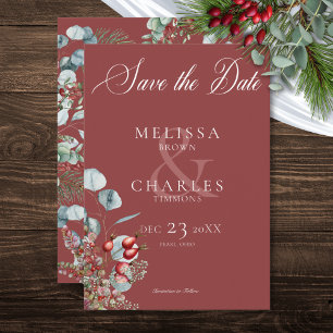 Save The Date Mariage Eucalyptus aux baies de pin rouge