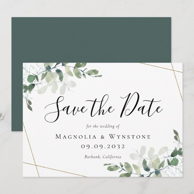 Save The Date Mariage Eucalyptus Green Watercolor (Devant / Derrière)