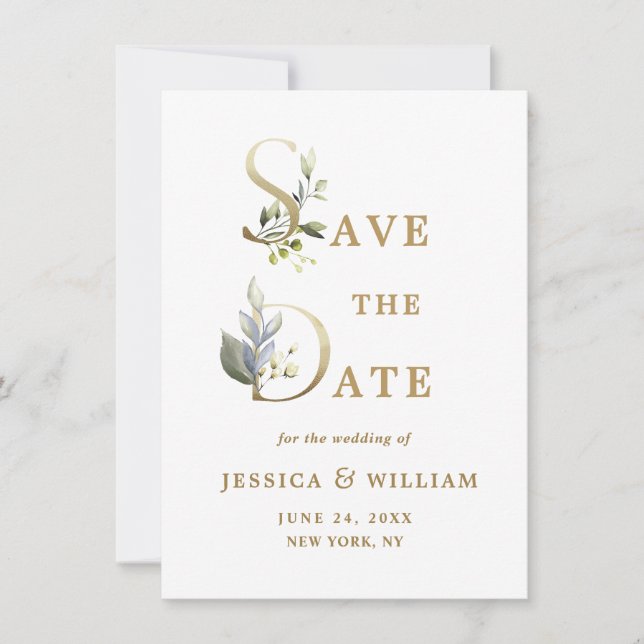 Save The Date Mariage Eucalyptus Simplement Élégant Enregistrer  (Devant)
