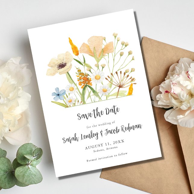 Save The Date Mariage extérieur Fleur sauvage Spring (Spring Wildflowers Outdoor Wedding Save The Date)