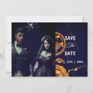 Save The Date Mariage extravagant steampunk à l'ancienne horloge