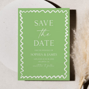 Save The Date Mariage Fantaisiste Citron Vert Bordure Ondulée