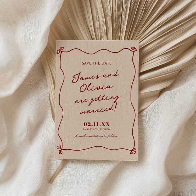 Save The Date Mariage fantaisiste dessiné à la main en rouge exc (Créateur téléchargé)