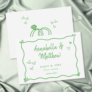 Save The Date Mariage fantaisiste vert et blanc à cœur dessiné à