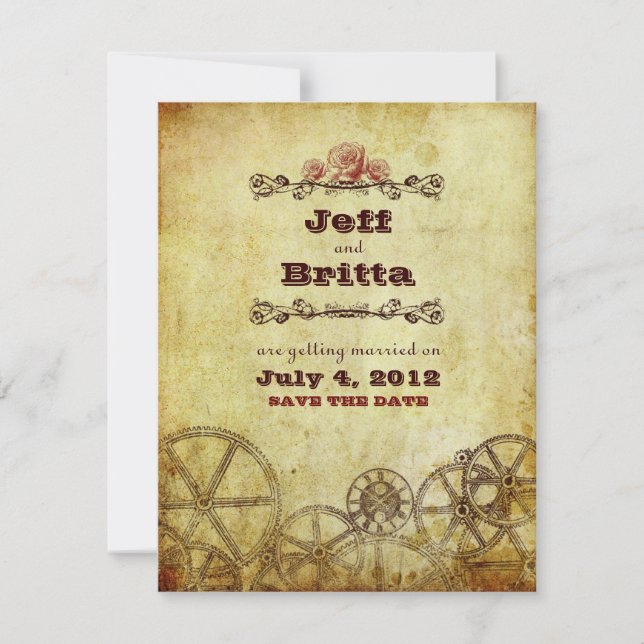 Save The Date Mariage Faux Antique Or Steampunk Victorien (Devant)
