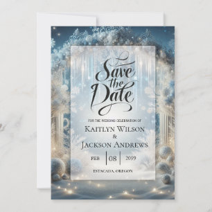 Save The Date Mariage féerique dans une forêt enneigée