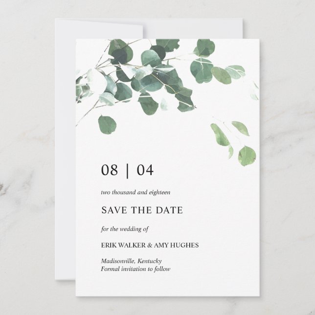 Save The Date Mariage feuille d'aquarelle enregistrer la date (Devant)