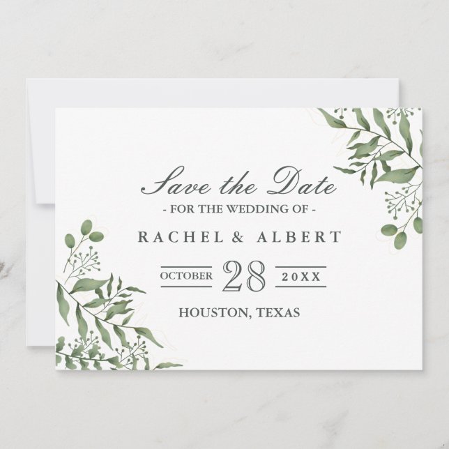 Save The Date Mariage Feuille de l'Eucalyptus succulent du budge (Devant)