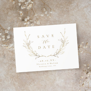 Save The Date Mariage feuille d'élégance botanique simple or