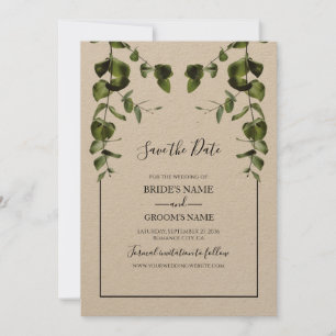 Save The Date Mariage Feuille rustique Eucalyptus