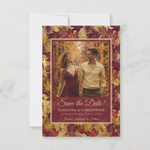 Save The Date Mariage Feuilles d'Automne Bourgeois & Or & Photo