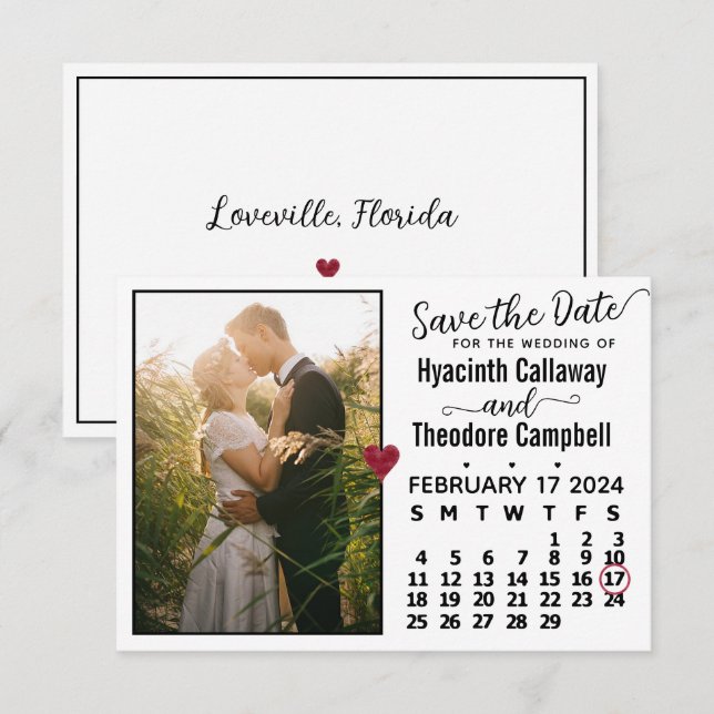 Save The Date Mariage Février 2024 Calendrier Photo personnalisé (Devant / Derrière)