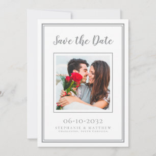 Save The Date Mariage Fiançailles Couple Photo moderne Blanc gri